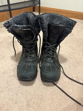 UGG Adirondack Black Lace-Up Shearling Waterproof Winter Boots